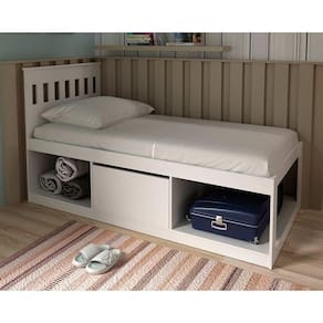 Cama Solteiro Multifuncional c/ Nichos e Baú CM8037 Branco - Tecno Mobili