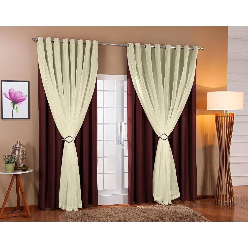 Cortina Voil com Forro Blackout 6,00x2,80 Marrom/Palha