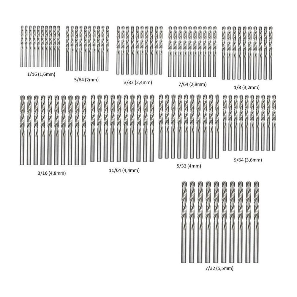 Kit 100 brocas aço 1,6mm 1/16  a 5,5mm 7/32  hss din338