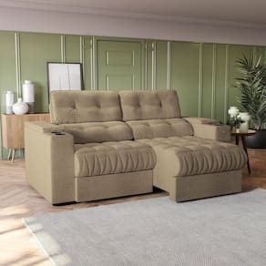 Sofá 230cm com Porta Copos Retrátil e Reclinável Premier Cinza