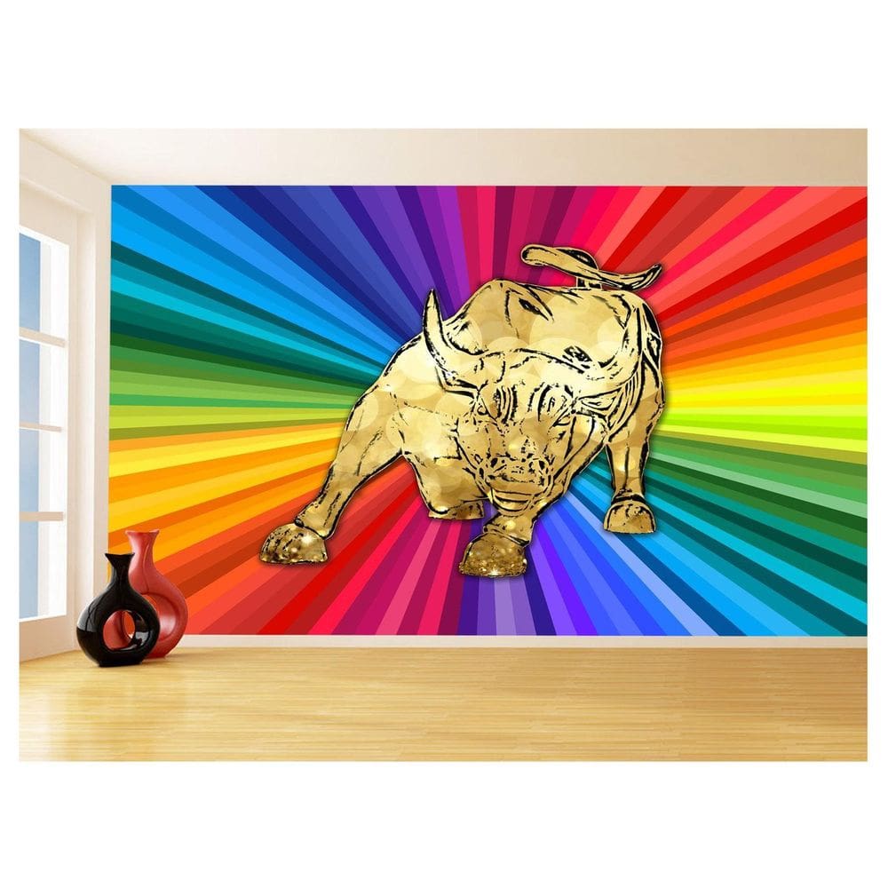 Papel De Parede 3D Animais Pop Art Touro Bull 3,5M Pxa186