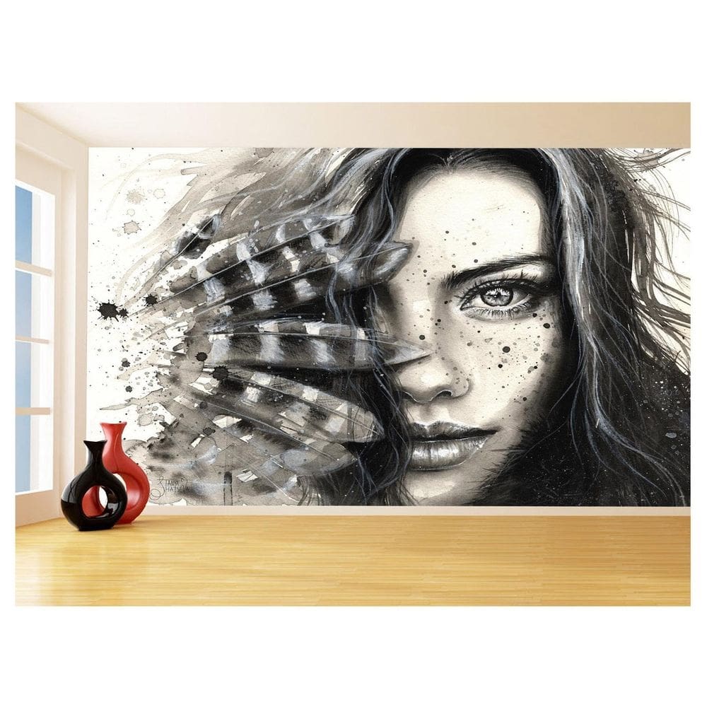 Papel De Parede Arte Rosto Mulher Preto Branco 3,5M Tra38