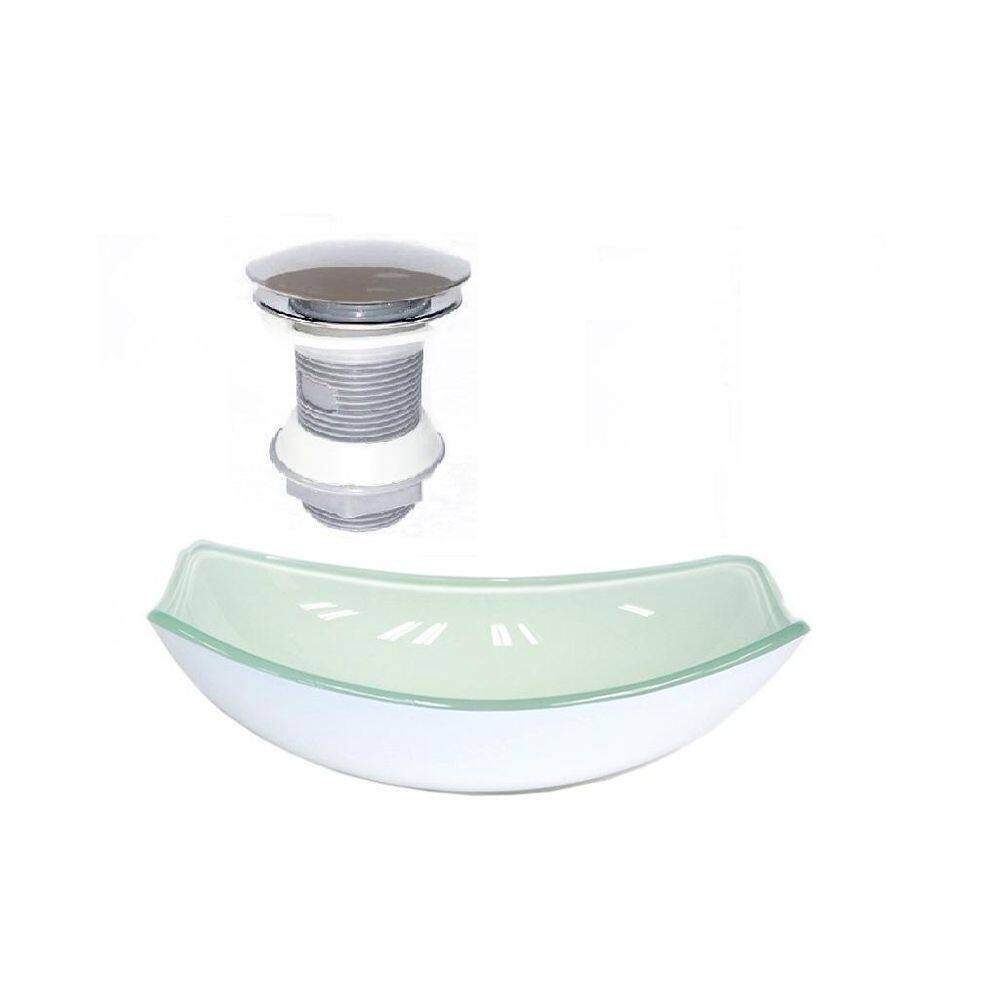 Cuba de vidro oval chanfrada 46cm branca + valvula click