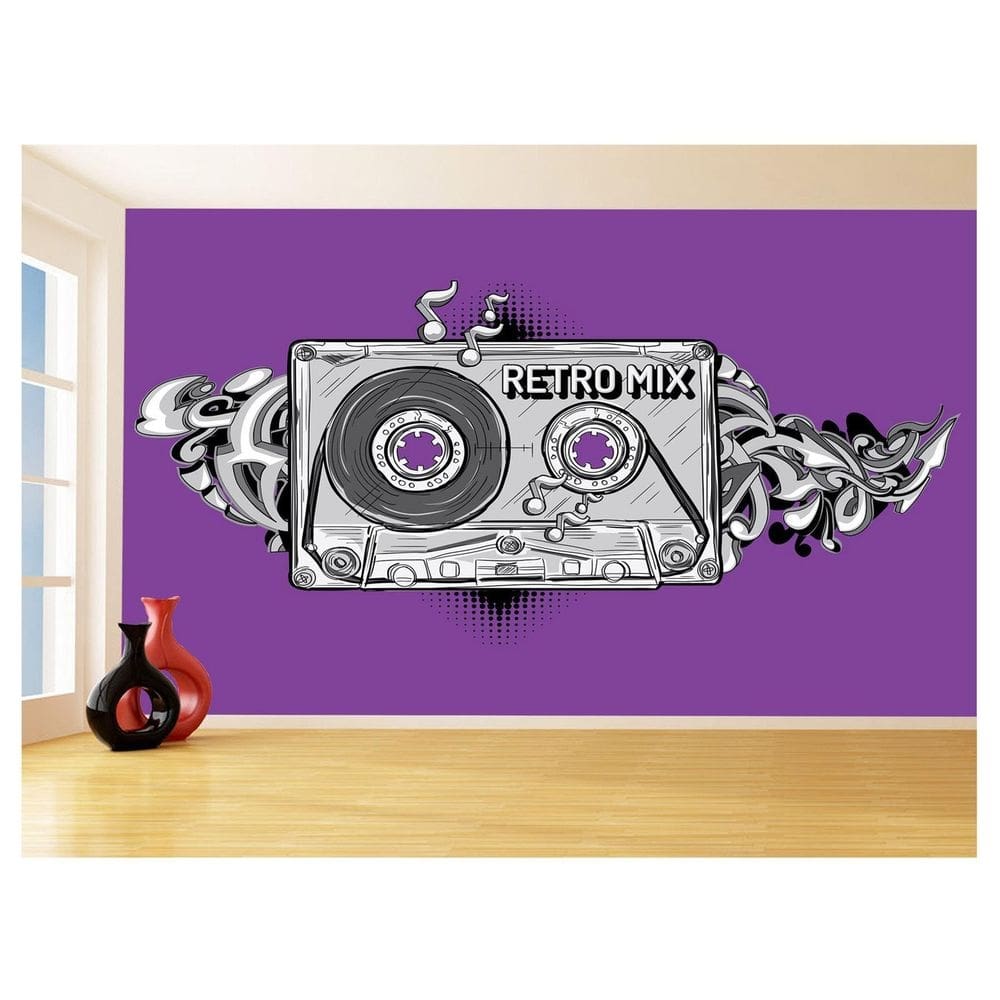 Papel De Parede 3D Musica Fita Retrô Mix Tape 3,5M Mus32