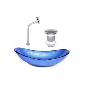 Cuba de vidro oval 47cm azul escuro + válvula + torneira