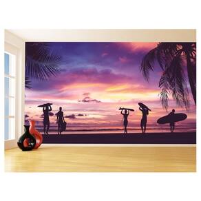 Papel De Parede Por Do Sol Praia Mar Surf Céu 3,5M Npr286