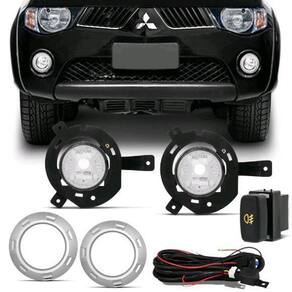 Kit farol milha l200 triton 05 06 07 08 09 10 moldura cinza