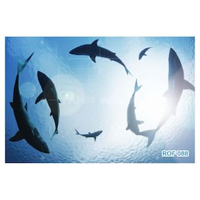 Papel De Teto Fundo Do Mar Cardume Tubarões 3,5M Rof88