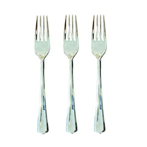 Kit 100 Un Garfos Refeição Luxo Plástico Prata 18Cm Festa