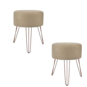 Kit 2 puff banqueta sala de estar bege/nude moderno premium