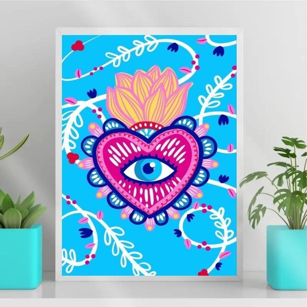 Quadro decorativo coração mexicano 33x24cm - vidro branca