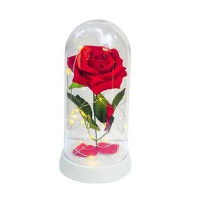 Luminária a rosa encantada vermelha 20 cm base pérola quente