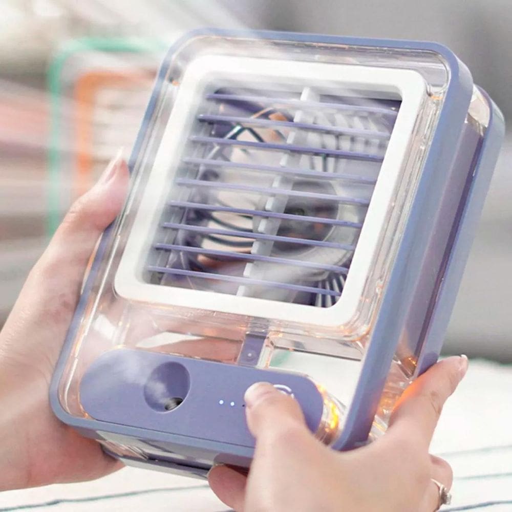 Mini vent. portátil umidificador led recarregável 3 vel.