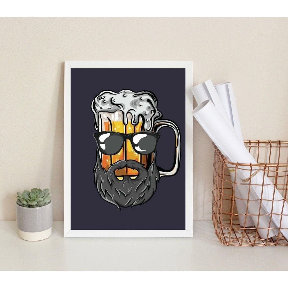 Quadro decorativo cerveja barbearia 33x24cm - branco com vidro
