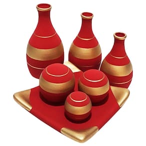 Jogo de vasos trio garrafas e centro de mesa - red golden