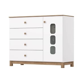 Cômoda Infantil Aconchego c/ 1 Porta e 4 Gavetas Branco/Jequitiba - Henn