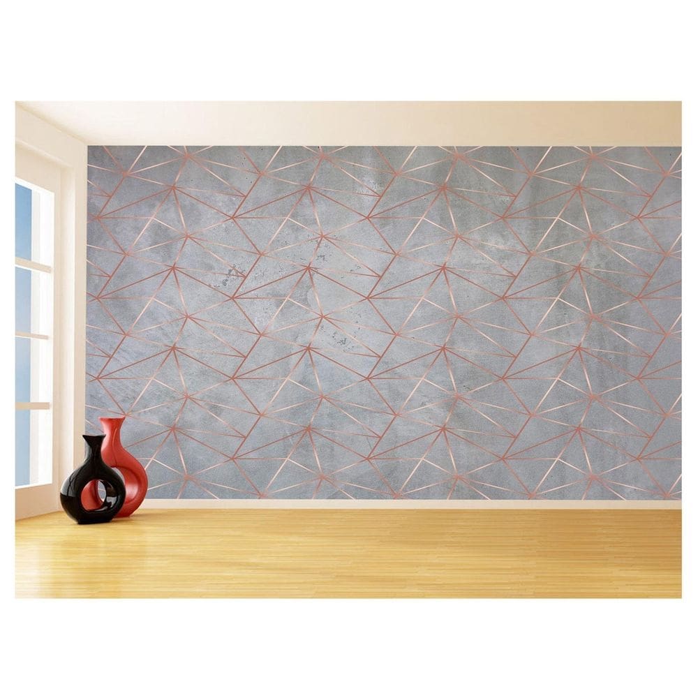 Papel De Parede 3D Concreto Linhas Dourado Rose 3,5M Kkt218