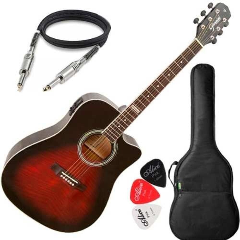 Violao giannini gf1d ceq brb aço folk vermelho capa cabo
