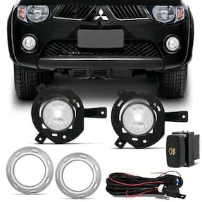 Kit farol milha l200 triton 05 06 07 08 09 10 moldura cinza