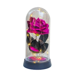 Luminária a rosa encantada roxo 20 cm base preto quente