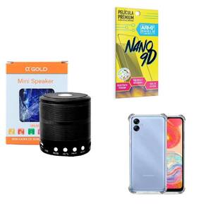 Kit caixa de som + capinha samsung a04 e + película 9d