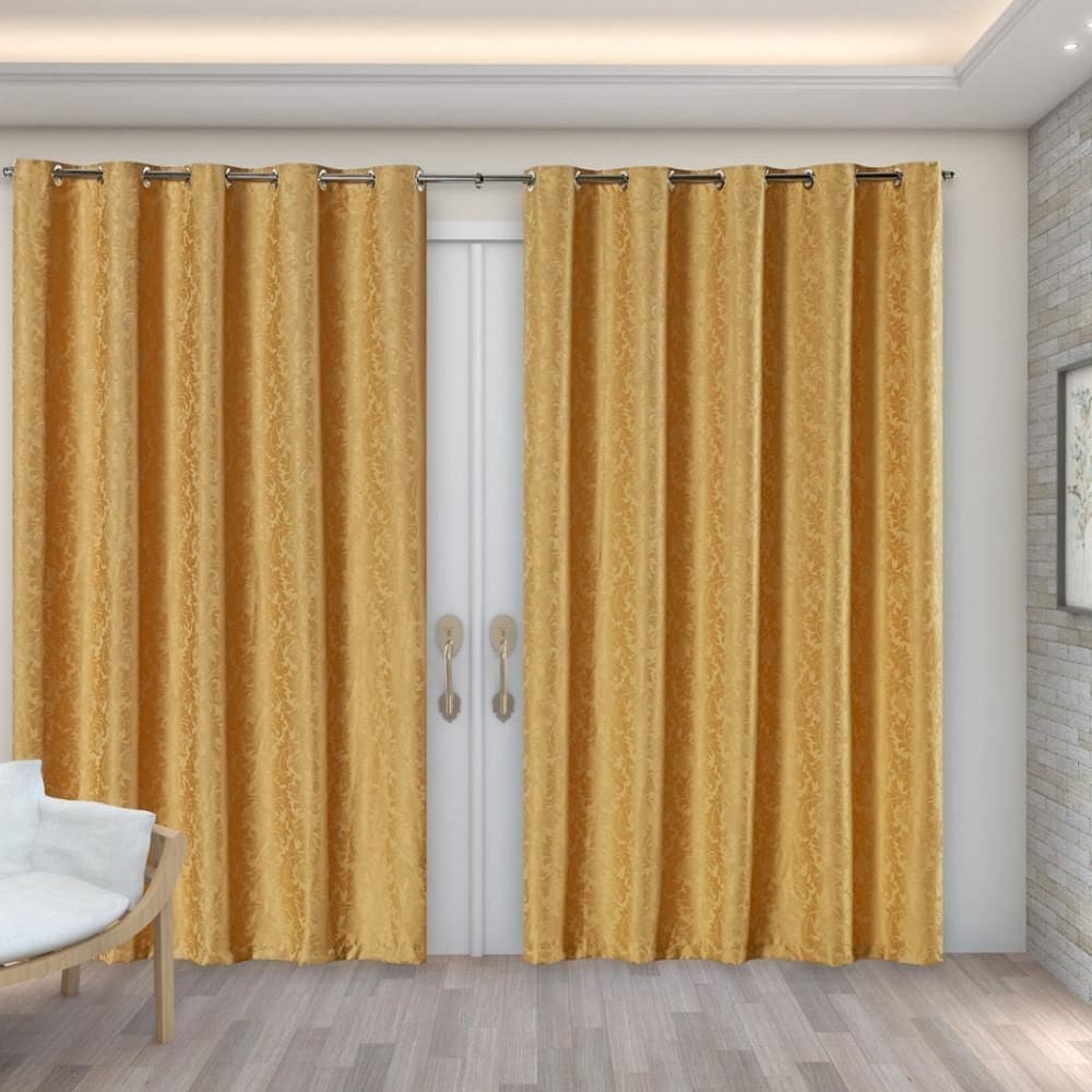 Cortina Jacquard 4,00M X 2,70M Decoração Sala Quarto Dourado