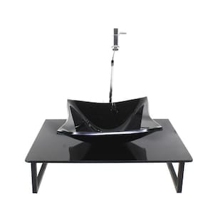 Kit cuba vidro quadrada 10mm tampo 50cm preto full suporte
