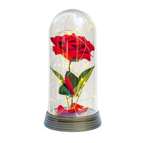 Luminária a rosa encantada vermelha 20 cm base ouro quente