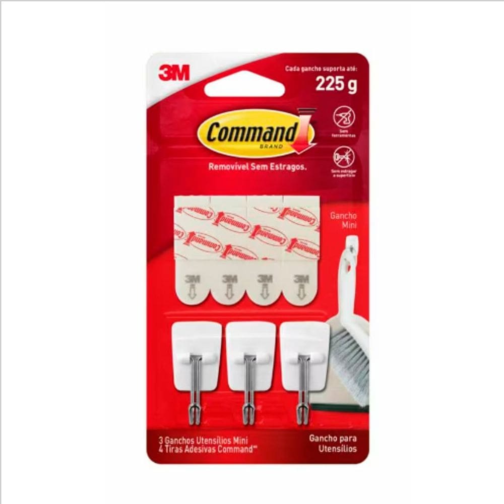 Cabide Adesivo Mini Ganchos Command 3m Branco 3 Unid