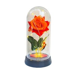 Luminária a rosa encantada laranja 20 cm base preto quente