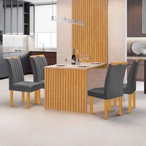 Mesa de Jantar 4 Lugares Bella Arizona com Vidro Ripado Cinamomo/Off White/Boucle Cinza - Cel Móveis