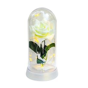 Luminária a rosa encantada branca 20 cm base pérola quente
