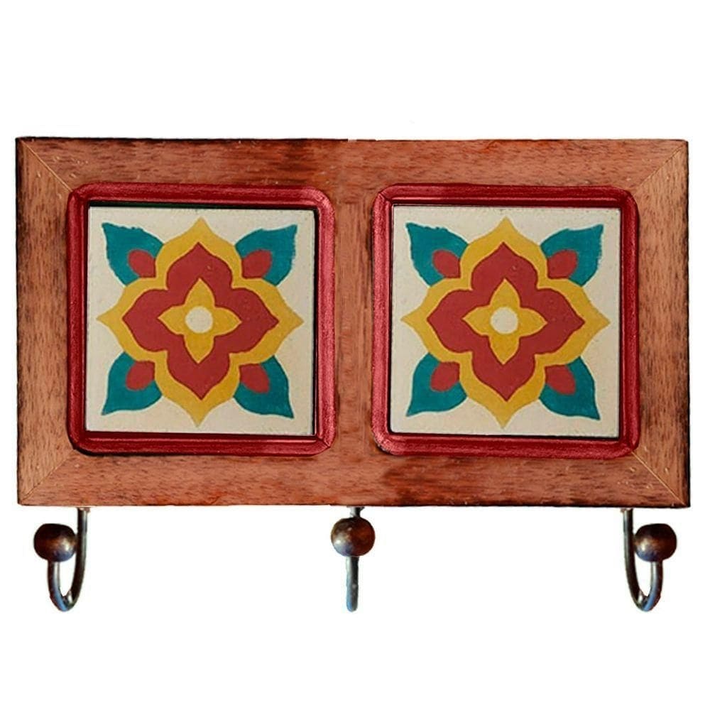 Cabideiro De Parede Rustico Ladrilho Hidraulico Para Roupas Bolsas Chaves K1