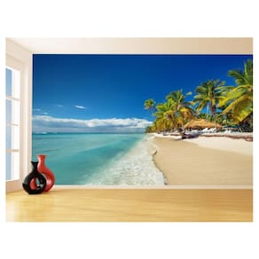 Papel De Parede Coqueiros Praia Mar Azul Água 3,5M Npr276