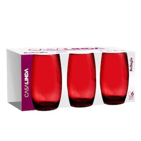Kit 2 Jogos Copos Vidro Bellagio Vermelho Colorido 450ml