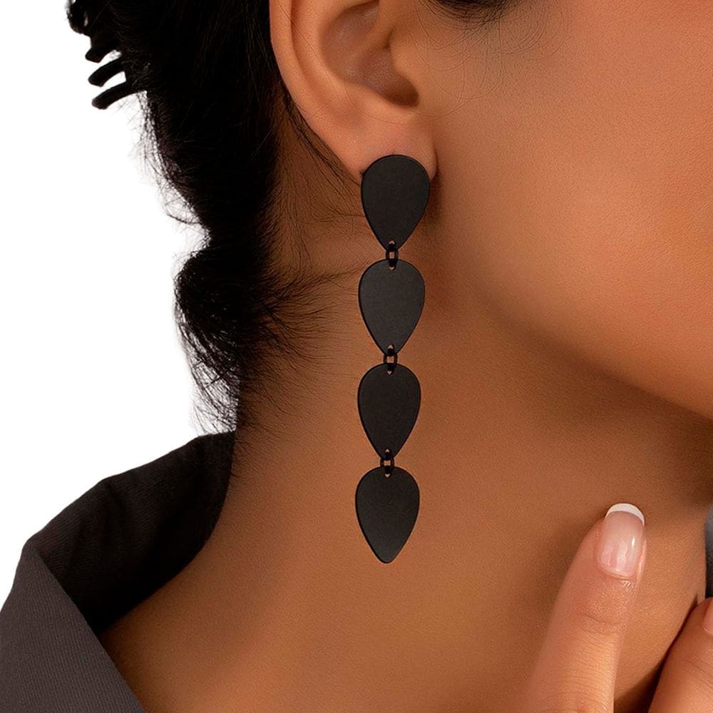 Brinco Feminino Geométricos Gota Preto Tendência Luxo