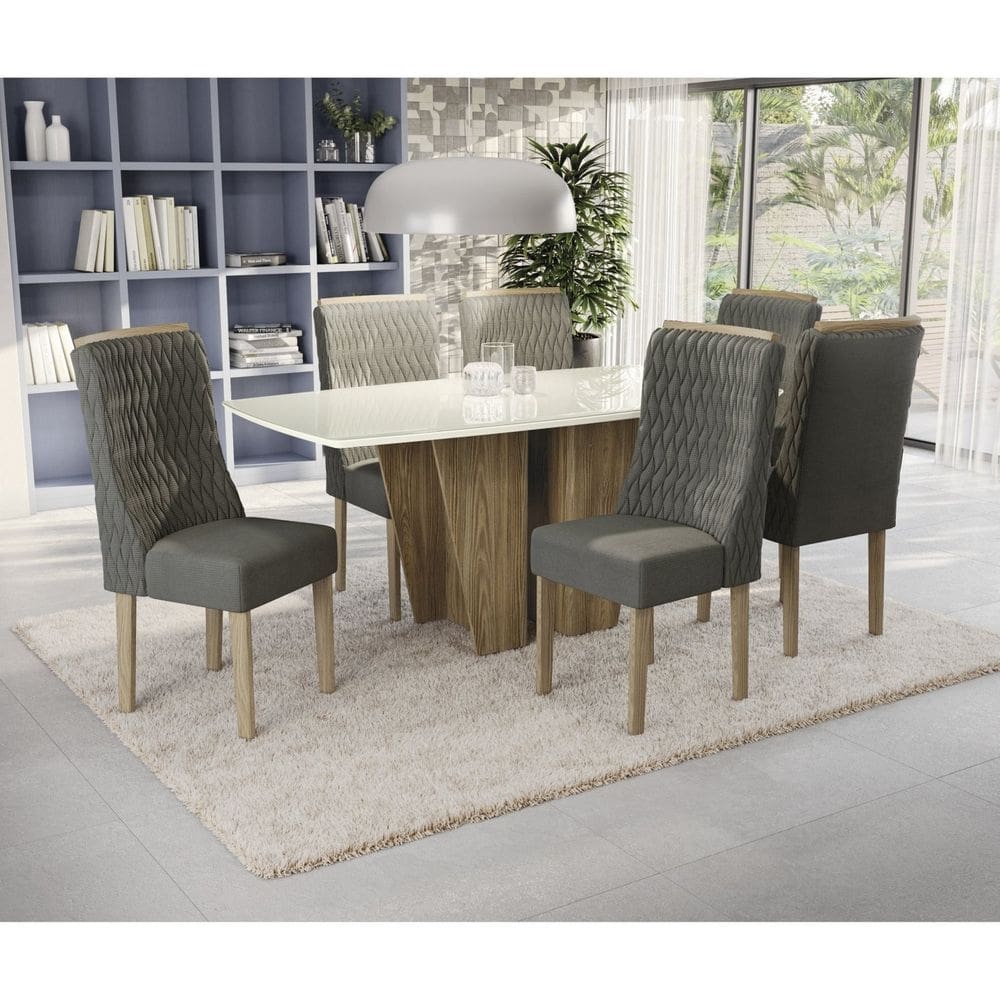 Tampo de Mesa de Jantar Com Vidro 170x90 Off Withe