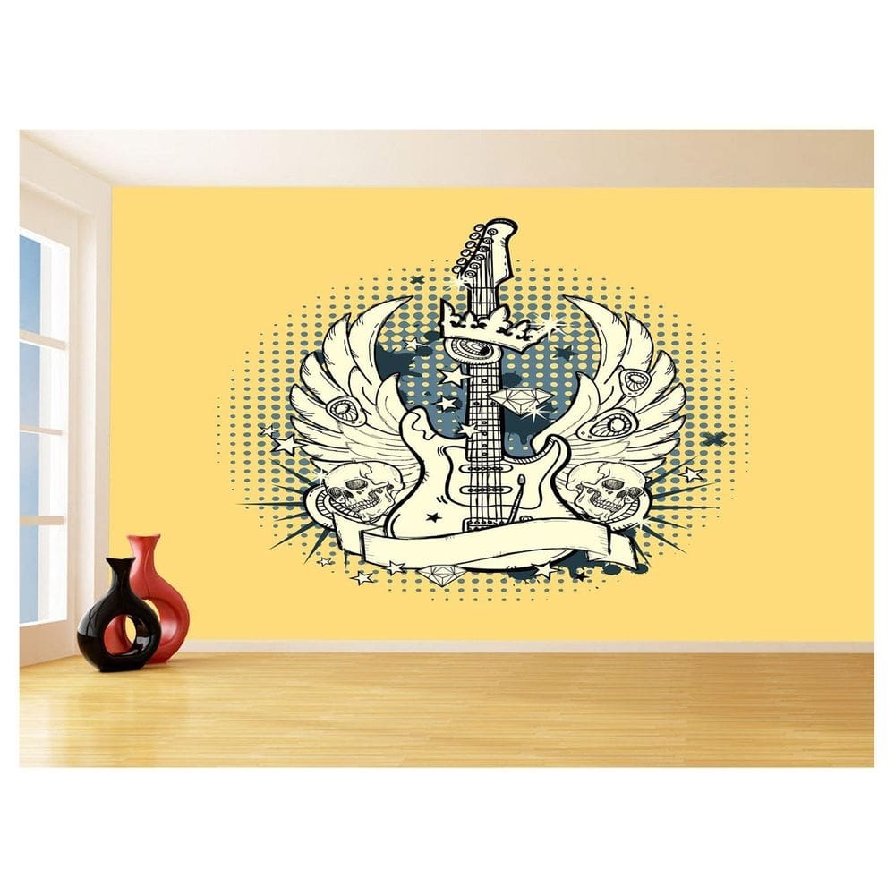 Papel De Parede 3D Musica Guitarra Arte Graffiti 3,5M Mus77