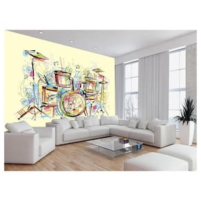 Papel De Parede 3D Musica Bateria Arte Desenho 3,5M Mus82