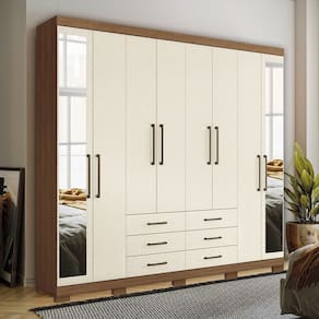Guarda Roupa Casal 238cm 8 Portas 6 Gavetas com Espelho e Pés Havana Master Santos Andirá