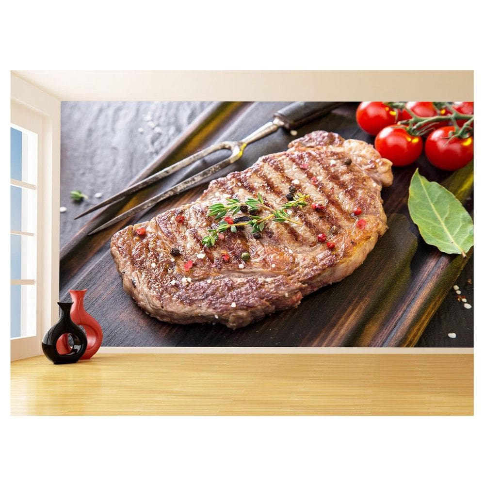 Papel De Parede Alimentos Carne Churrasco Bife 3,5M Al283