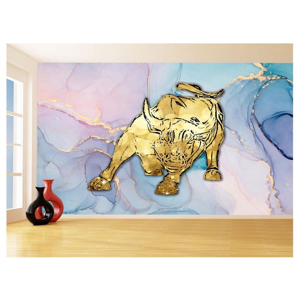 Papel De Parede 3D Animais Pop Art Touro Bull 3,5M Pxa162