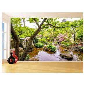 Papel De Parede Jardim Rio Flores Lago Árvores 3,5M Jjp58