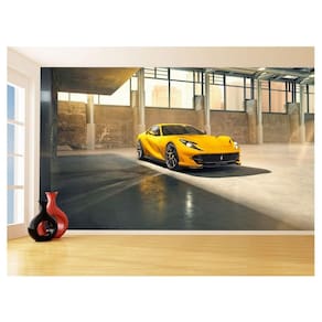 Papel De Parede Carro Ferrari Amarela Garagem 3,5M Car159