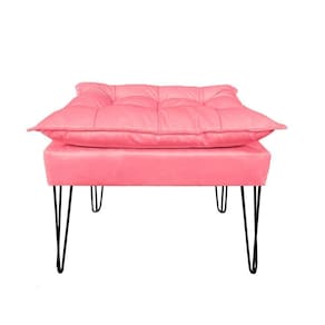 Puf Puff Banqueta Opala Decorativa Suede Rosê Pés De Ferro