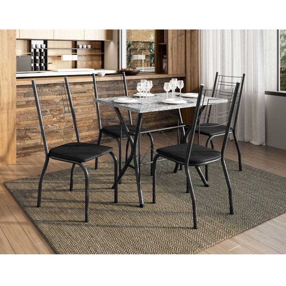 Mesa de Jantar Ambiente Bruna 100x60 cm com Granito Ocre Itabira com 4 Cadeiras 063 Preto – Artefamol