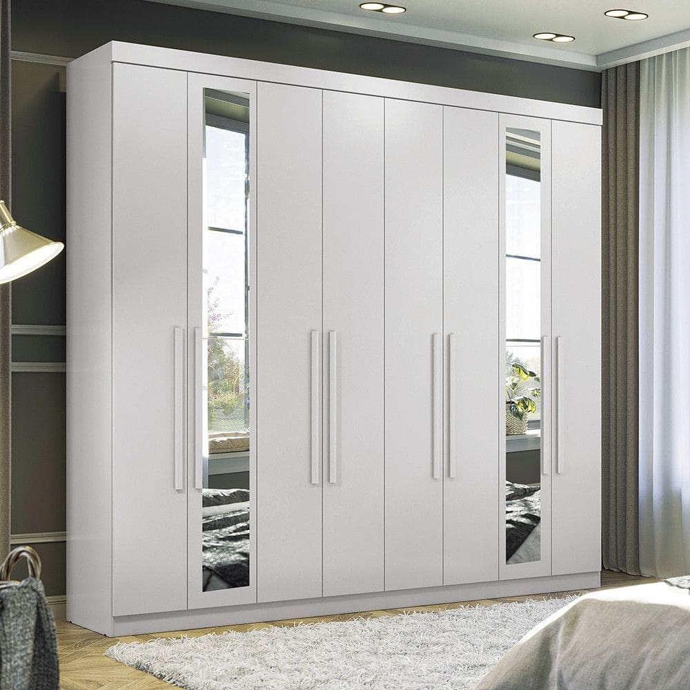 Guarda Roupa Casal 238cm 8 Portas 4 Gavetas com Espelhos Master New Santos Andirá