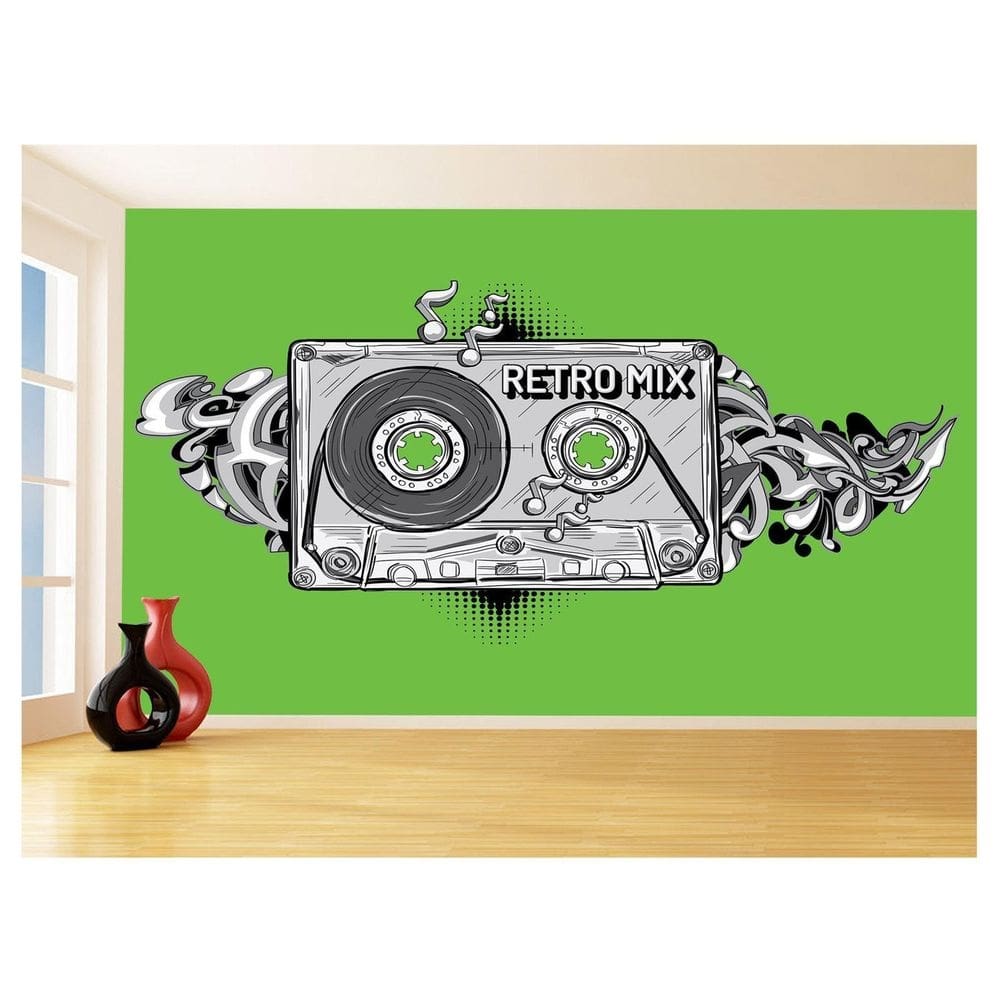 Papel De Parede 3D Musica Fita Retrô Mix Tape 3,5M Mus37