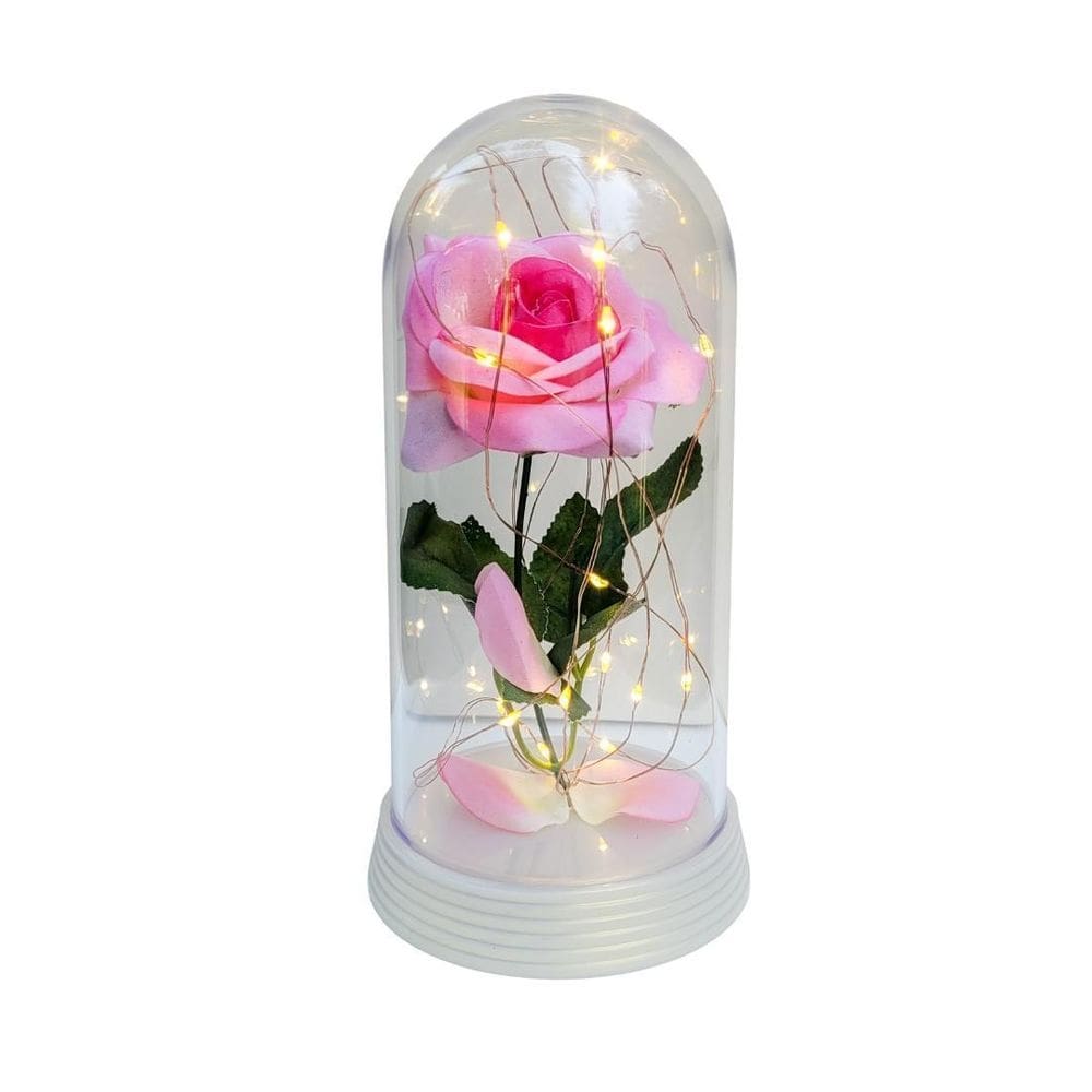Luminária rosa encantada rosa rosa 20 cm base pérola quente