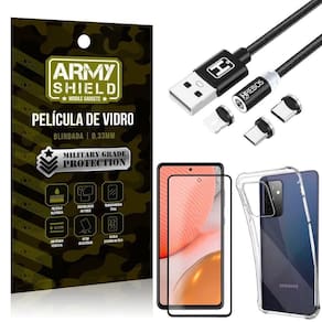 Capinha samsung a72 + cabo magnético 2m + pelicula 3d army